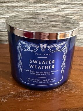 White Barn Sweater Weather Candle - Deep Blue with Silver Lid